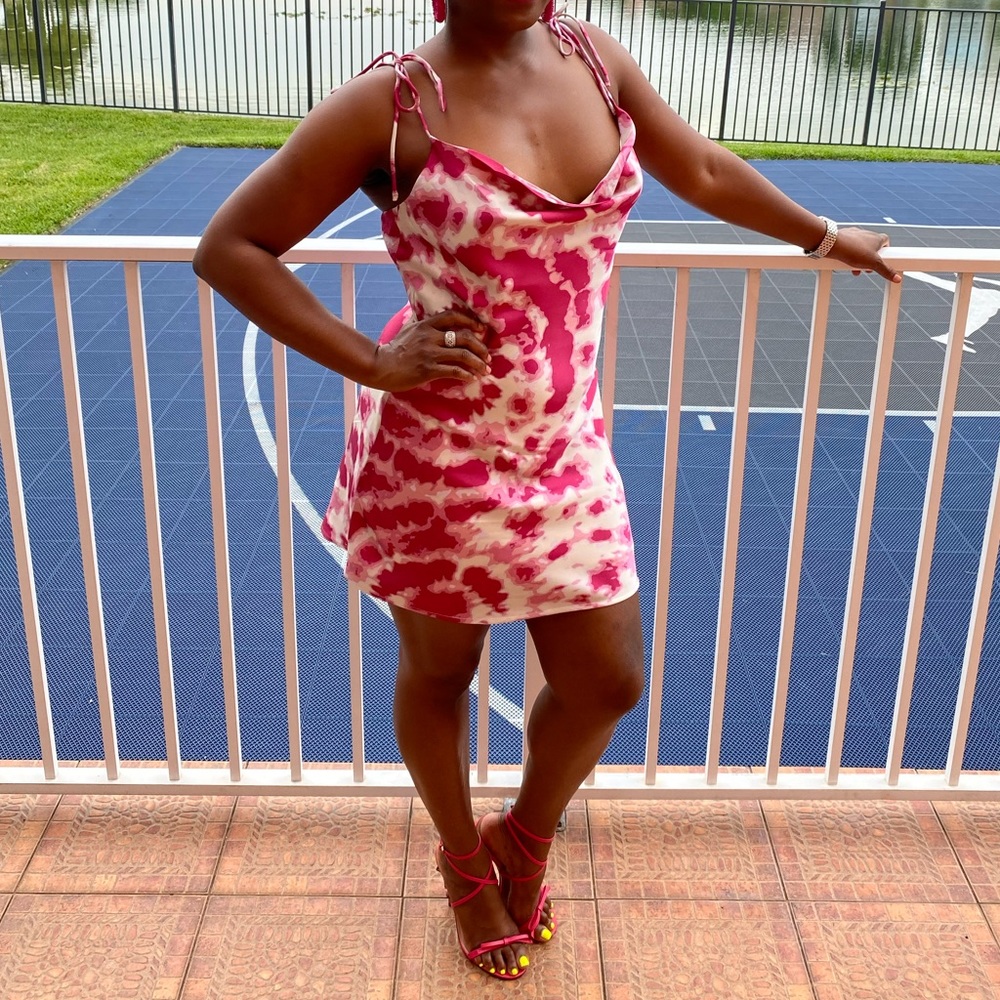 Q & A Los Angeles Pink Tie Dye Slip Dress